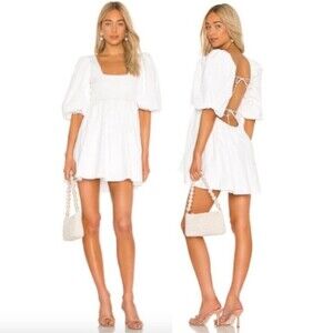 Lovers + Friends Mini Cottage core White “Almar” Cotton Dress Womens Size Small